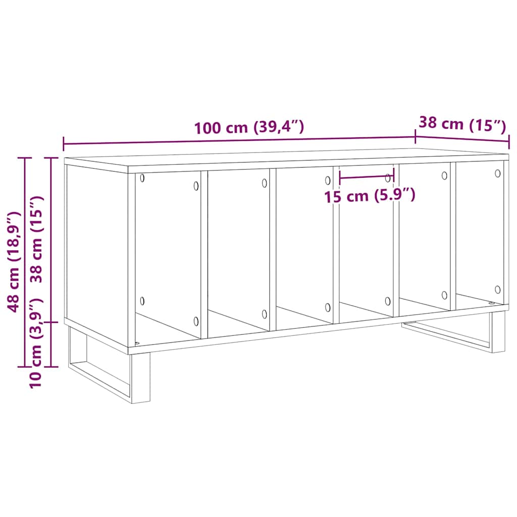 Mobile porta vinili rovere artigianale 100 x 38 x 48 cm