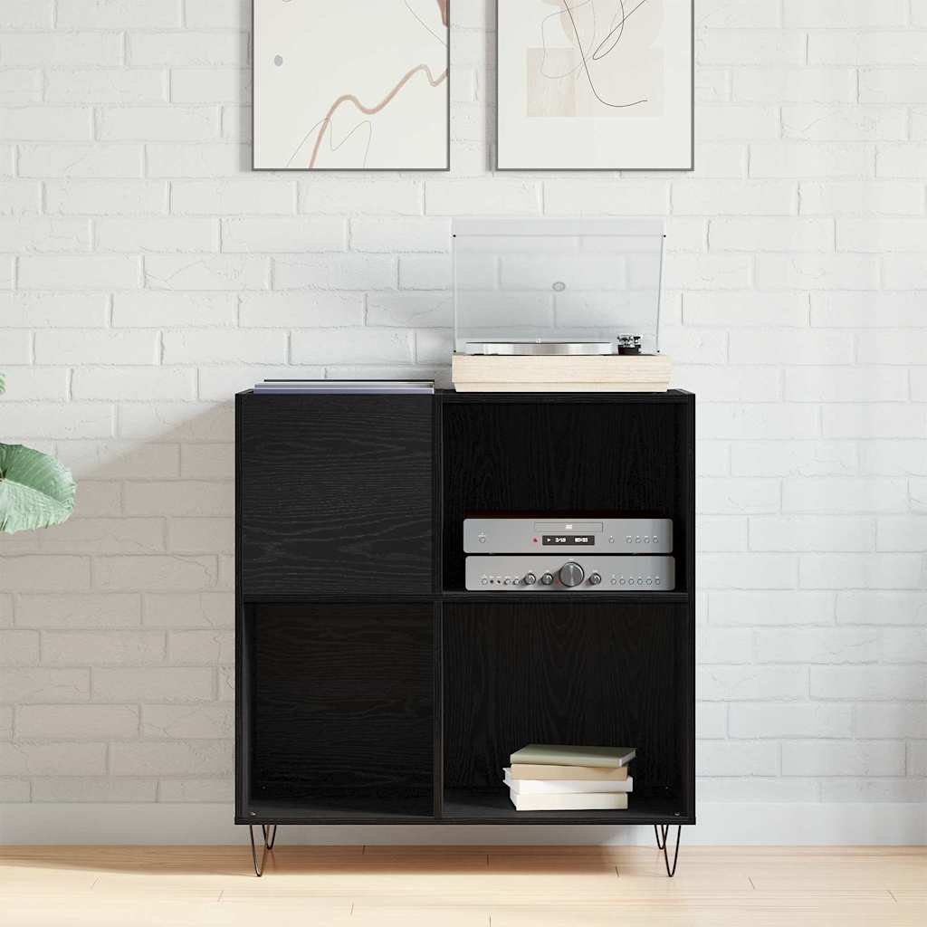 Mobile porta vinili con lo scaffale Rovere Nero 85 x 38 x 89 cm | homemem39