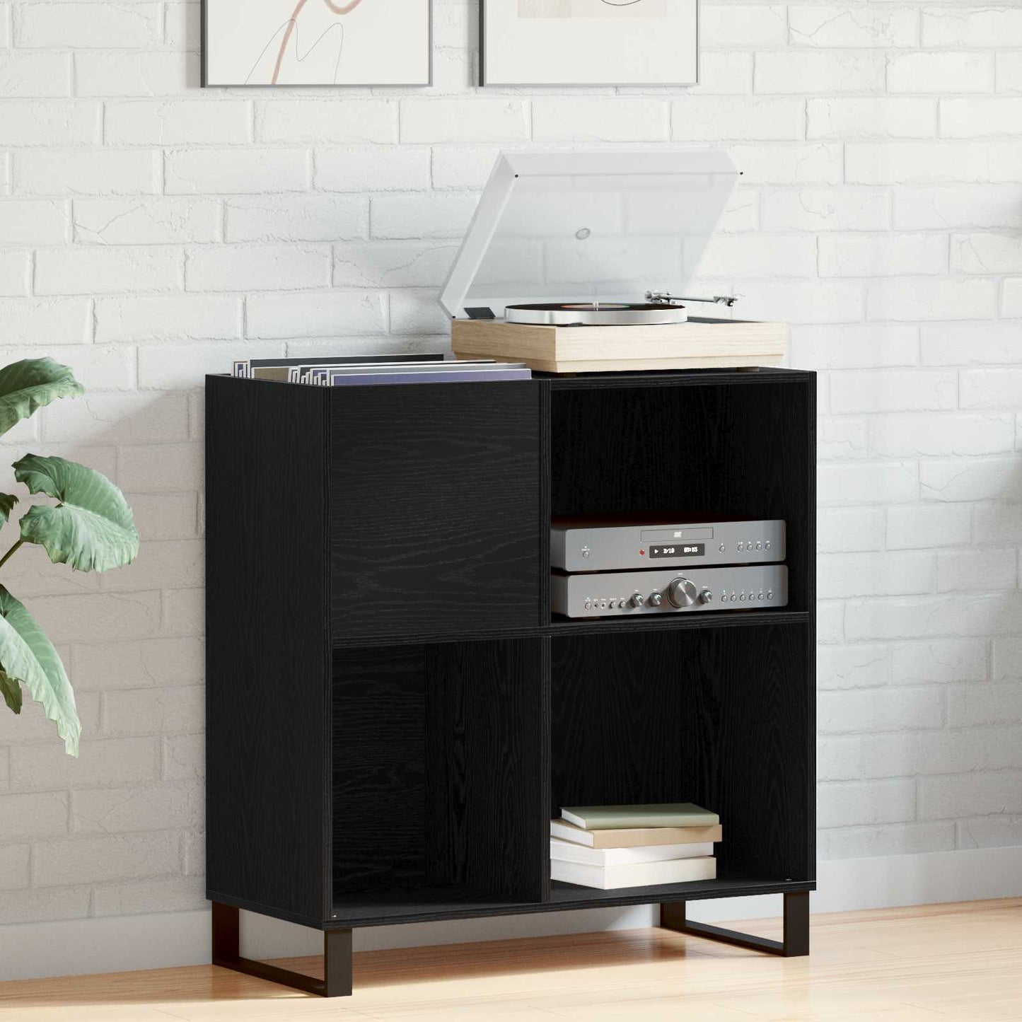Mobile porta vinili con lo scaffale Rovere Nero 85 x 38 x 89 cm | homemem39