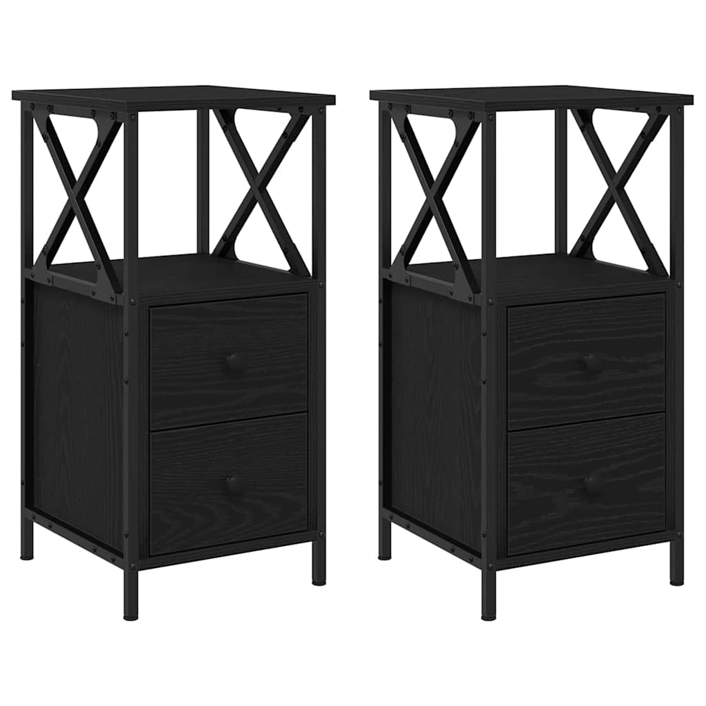 Armadio da Notte 2 pcs Rovere Nero 34 x 35,5 x 70 cm | homemem39