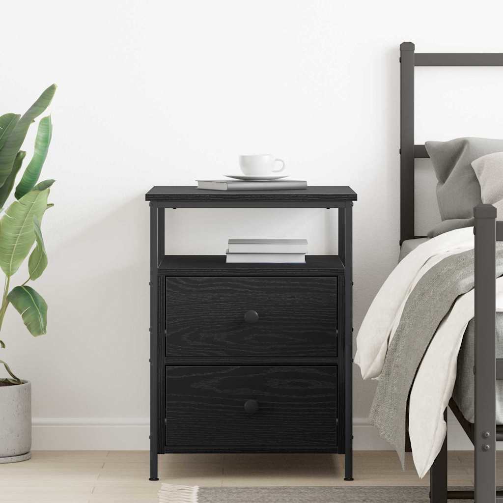 Armadio da Notte con cassetto Rovere Nero 34 x 35,5 x 50 cm