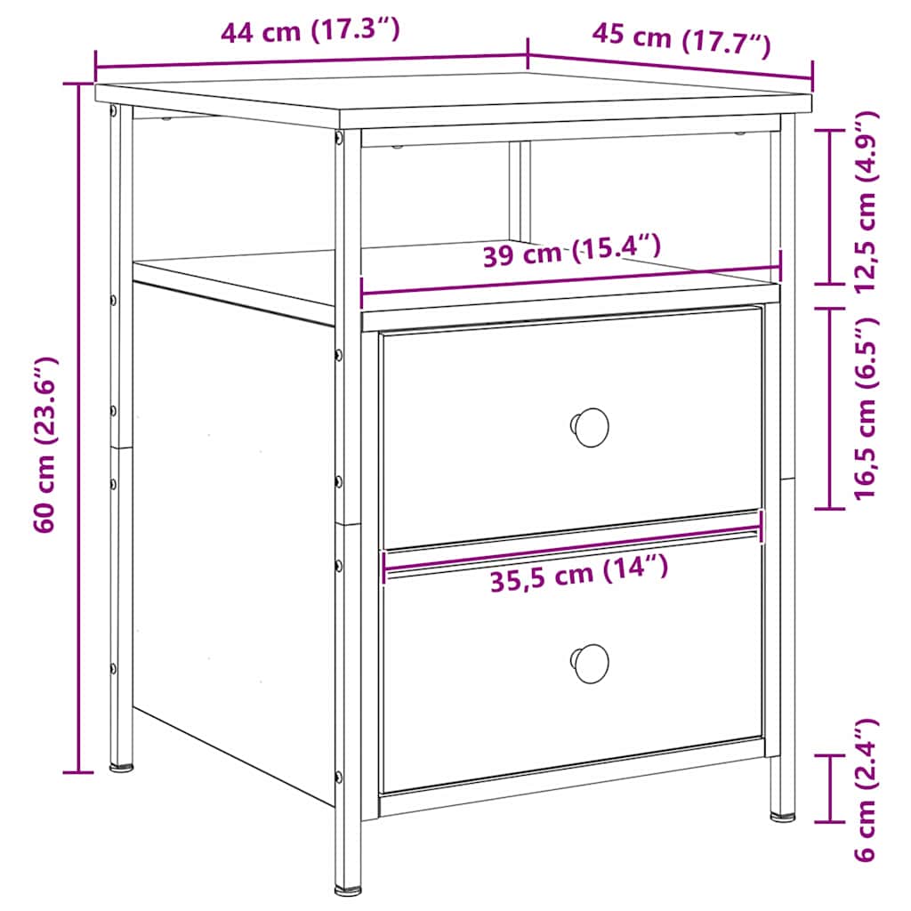 Armadio da Notte 2 pcs Rovere Nero 34 x 35,5 x 50 cm | homemem39