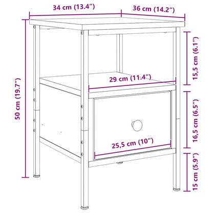 Mobiletto da Notte con cassetto Rovere nero 34 x 36 x 50 cm
