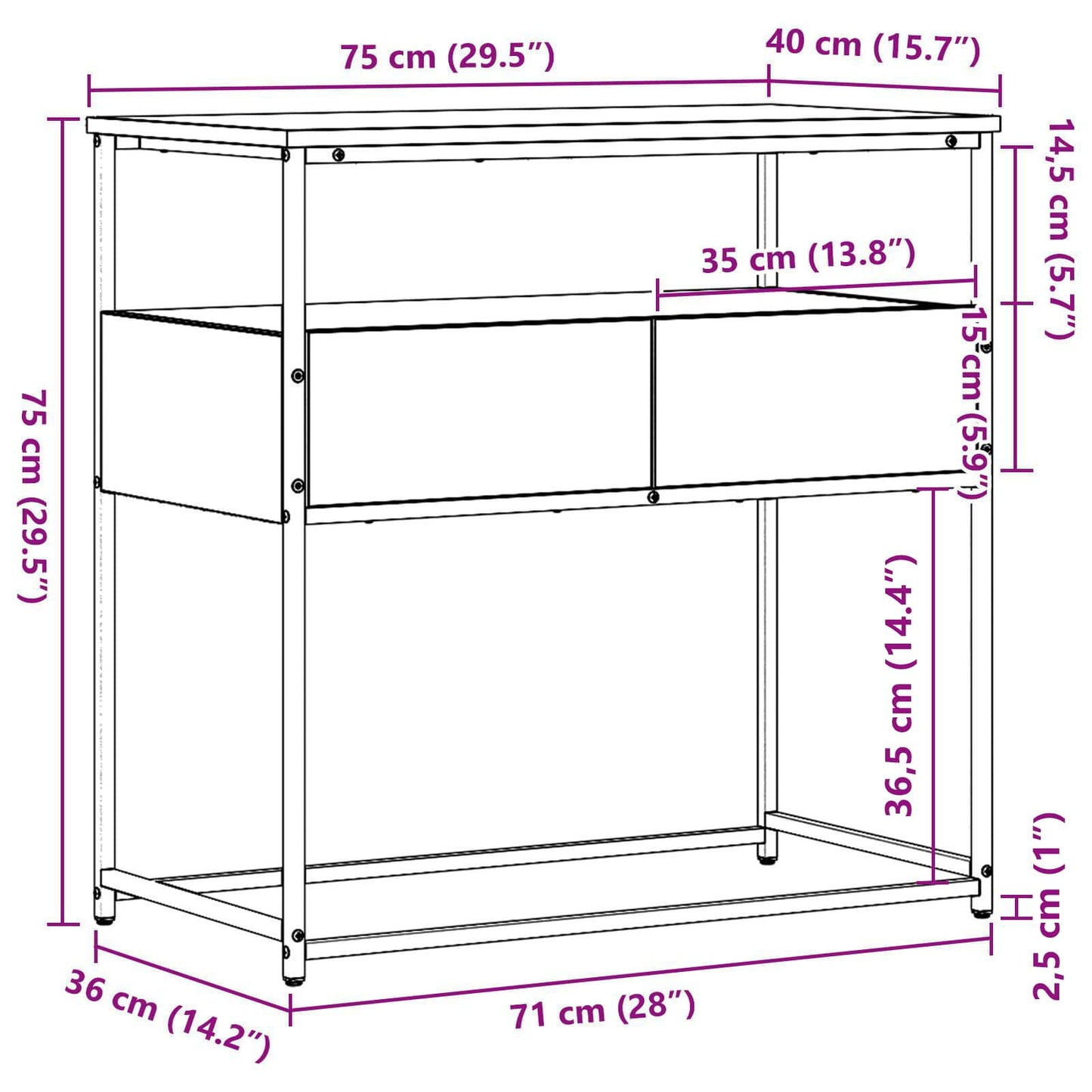 Tavolo consolle con cassetto Rovere artigianale 75 x 40 x 75 cm