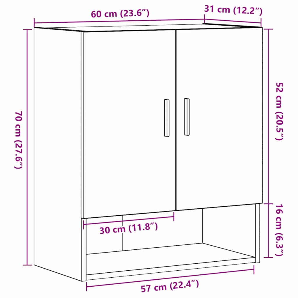 Mobile a muro Rovere Nero 60 x 31 x 70 cm Legno multistrato | homemem39