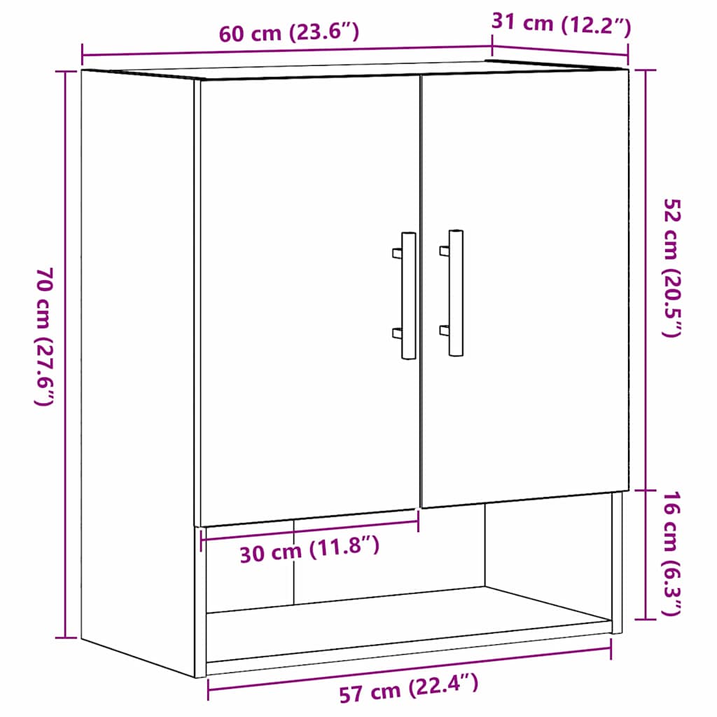 Mobile a muro Rovere Nero 60 x 31 x 70 cm Legno multistrato | homemem39