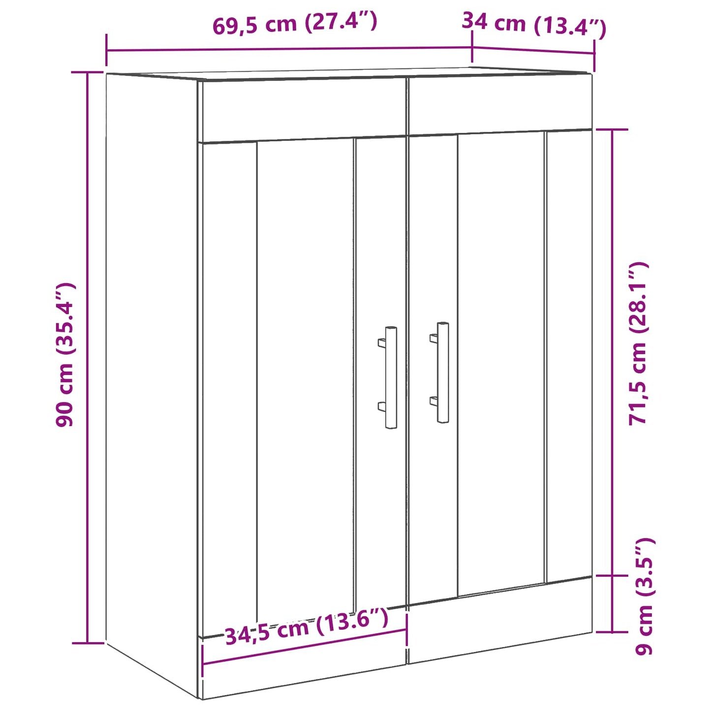 Mobile a muro Rovere Nero 69,5 x 34 x 90 cm Legno multistrato