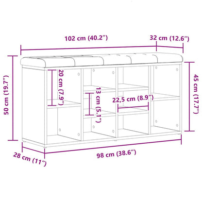 Panca per scarpe Rovere Nero 102 x 32 x 50 cm Legno multistrato | homemem39