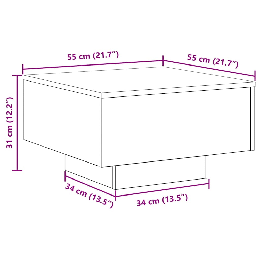 Tavolino da salotto Rovere artigianale 55 x 55 x 31 cm