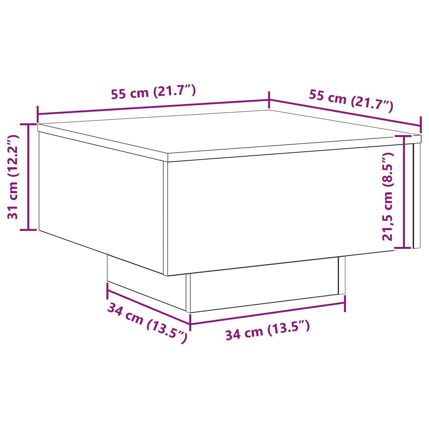 Tavolino da salotto Rovere Nero 55 x 55 x 31 cm | homemem39