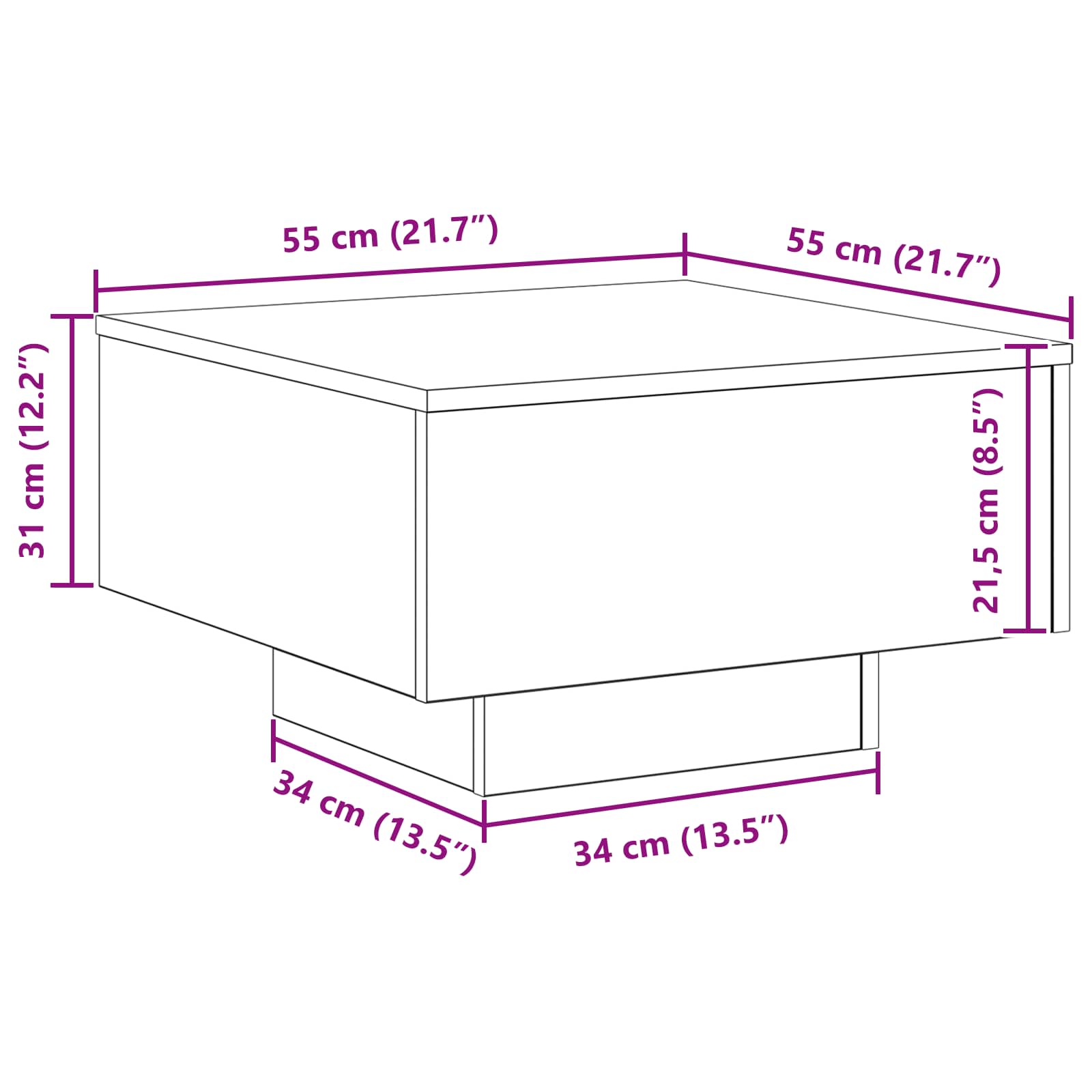 Tavolino da salotto Rovere Nero 55 x 55 x 31 cm | homemem39