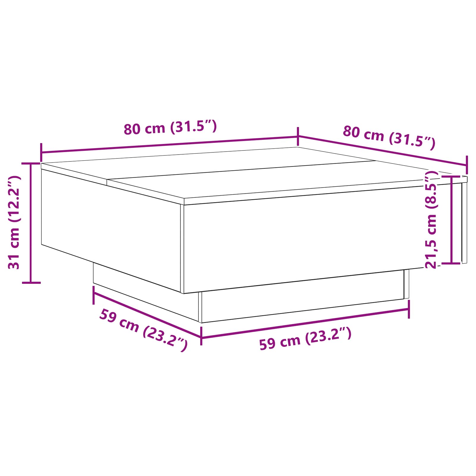 Tavolino da salotto Legno vecchio 80 x 80 x 31 cm | homemem39