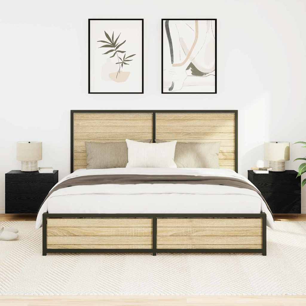 Armadio da Notte con cassetto 2 pcs Rovere Nero 50 x 39 x 41 cm | homemem39