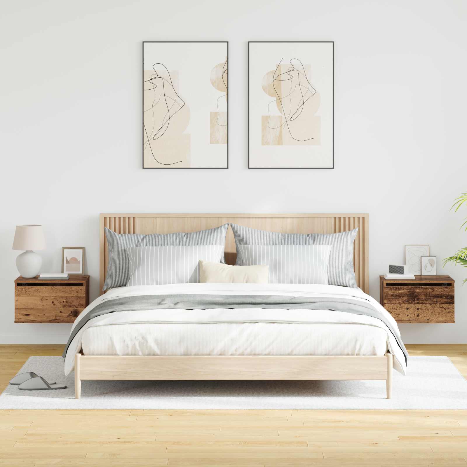Mobiletto da comodino a parete con cassetto 2 pcs Legno vecchio | homemem39