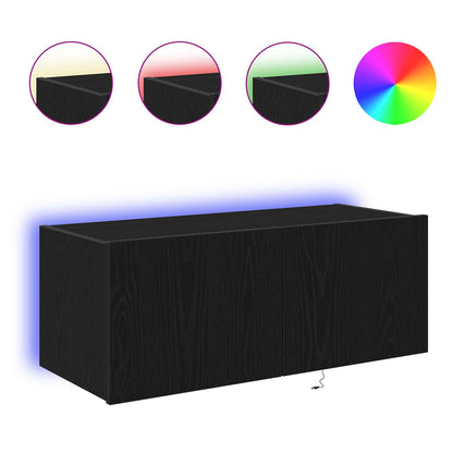 Mobile TV da parete con LED Rovere Nero 80 x 35 x 31 cm | homemem39