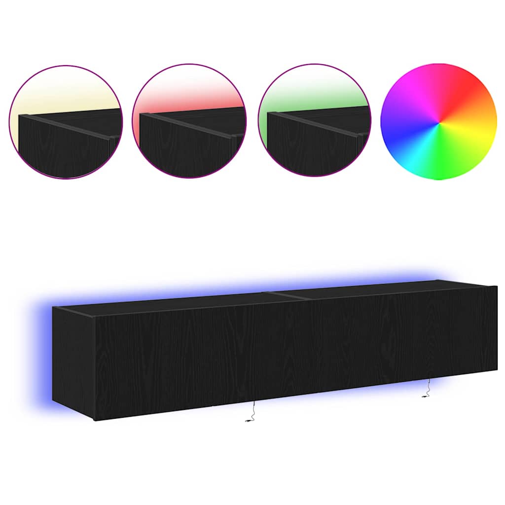 Mobile TV da parete 2 pcs Rovere Nero 80 x 35 x 31 cm