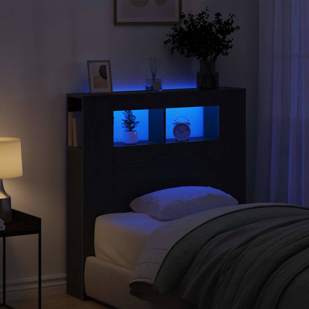 Testiera LED con lo scaffale Rovere nero 100 x 18.5 x 103.5 cm