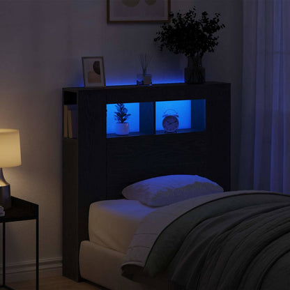 Testiera LED con lo scaffale Rovere nero 100 x 18.5 x 103.5 cm