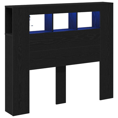 Testiera LED con lo scaffale Rovere nero 120 x 18.5 x 103.5 cm