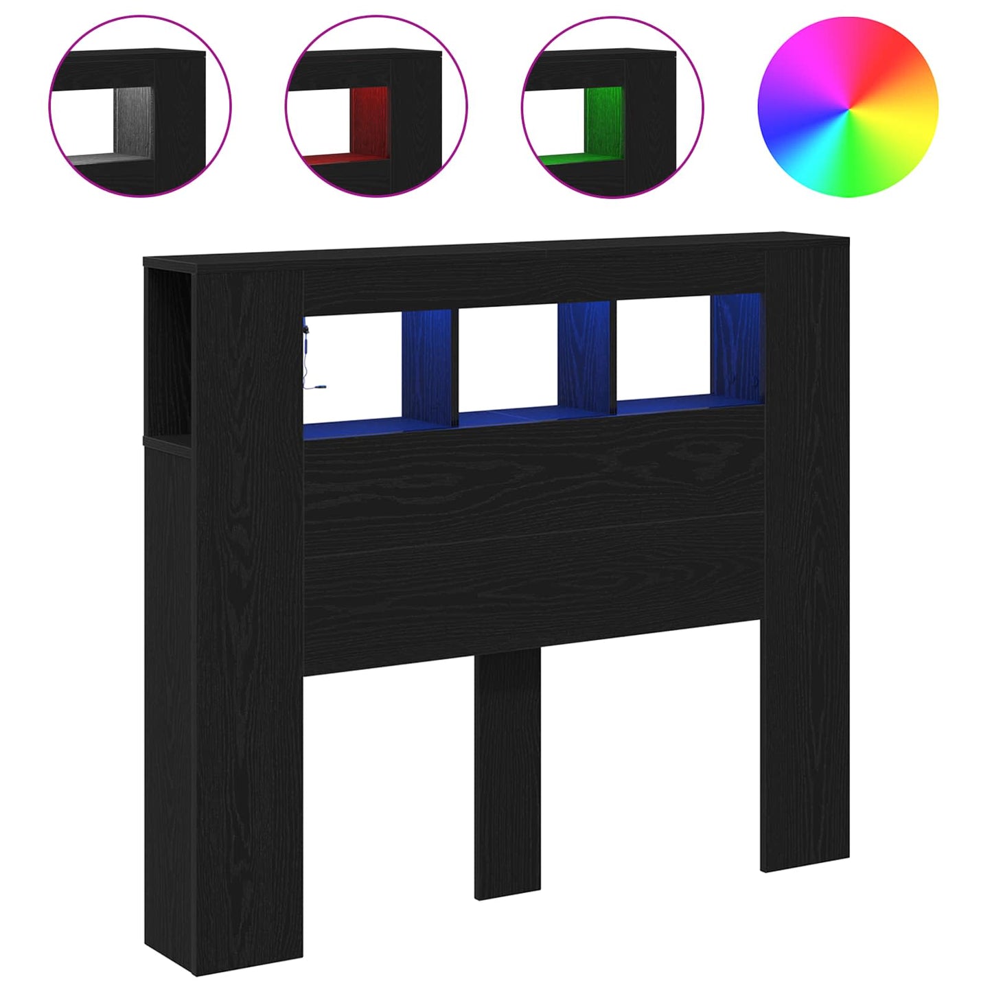 Testiera LED con lo scaffale Rovere Nero 120 x 18,5 x 103,5 cm