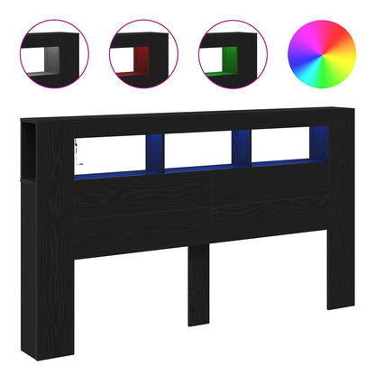 Testiera LED con lo scaffale Rovere Nero 180 x 18,5 x 103,5 cm