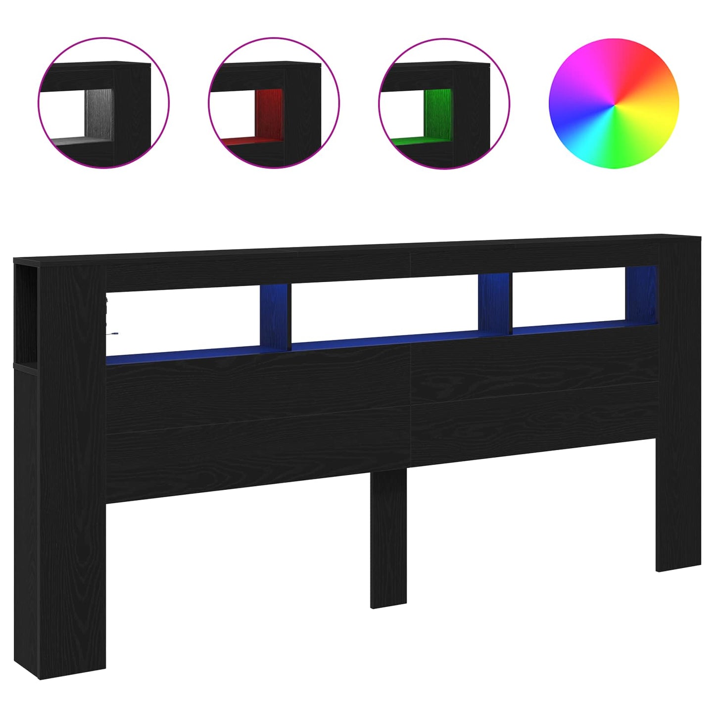 Testiera LED con lo scaffale Rovere Nero 220 x 18,5 x 103,5 cm