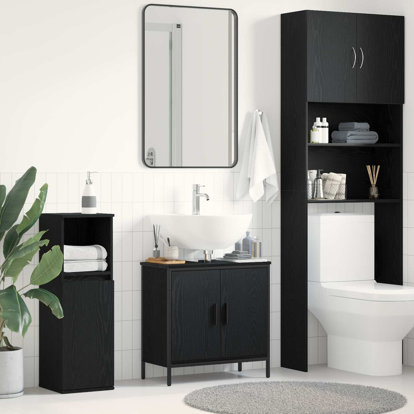 Armadio per Lavabo da Bagno Rovere Nero 60 x 30 x 60 cm | homemem39