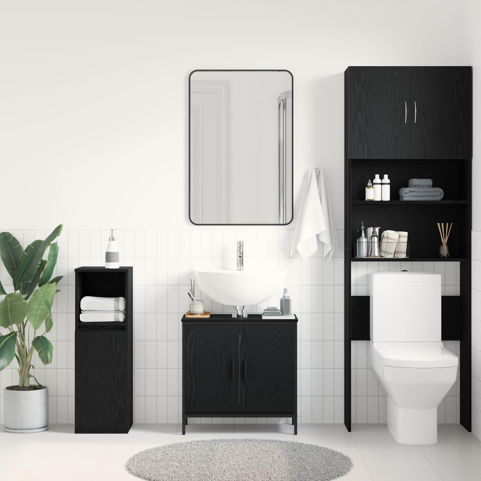 Armadio per Lavabo da Bagno Rovere Nero 60 x 30 x 60 cm | homemem39