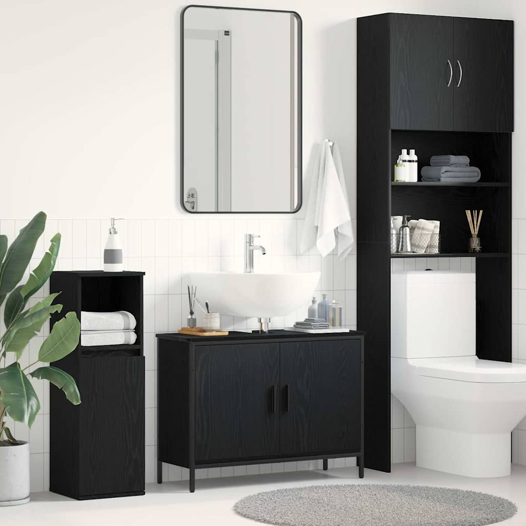 Armadio per Lavabo da Bagno Rovere Nero 80 x 30 x 60 cm | homemem39