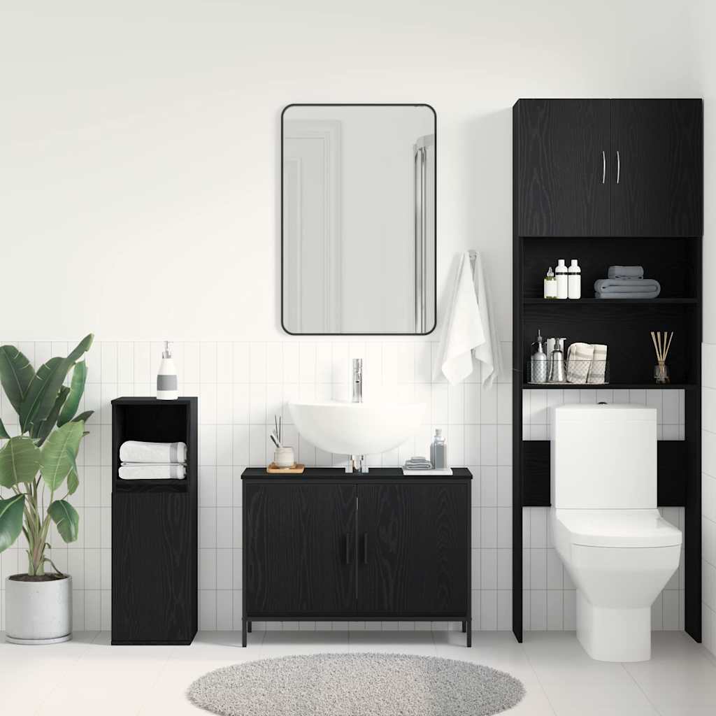 Armadio per Lavabo da Bagno Rovere Nero 80 x 30 x 60 cm | homemem39