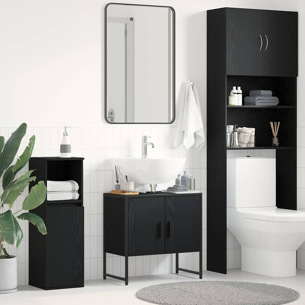 Armadio per Lavabo da Bagno Rovere Nero 60 x 30 x 60 cm | homemem39