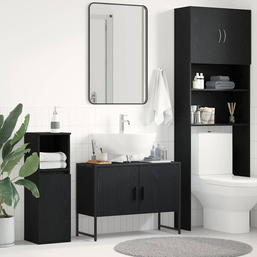 Armadio per Lavabo da Bagno Rovere Nero 80 x 30 x 60 cm | homemem39