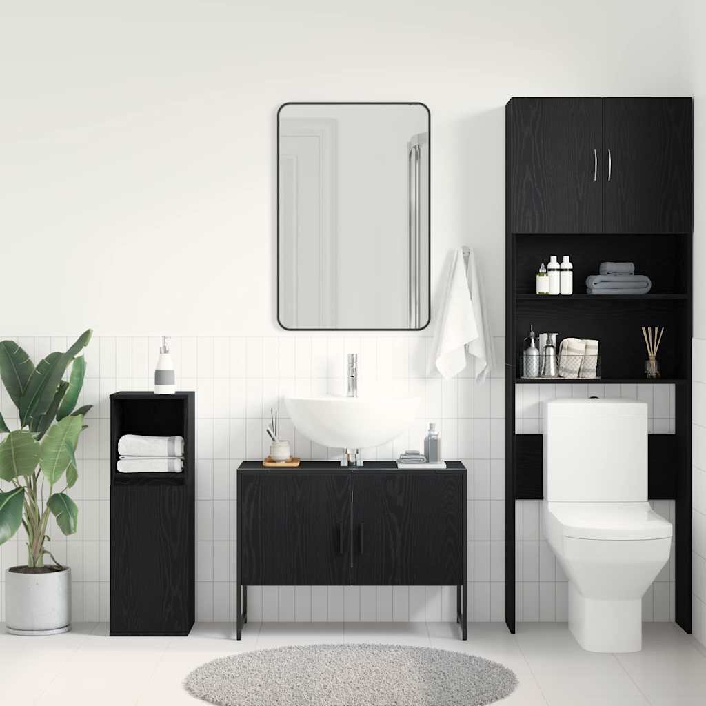 Armadio per Lavabo da Bagno Rovere Nero 80 x 30 x 60 cm | homemem39
