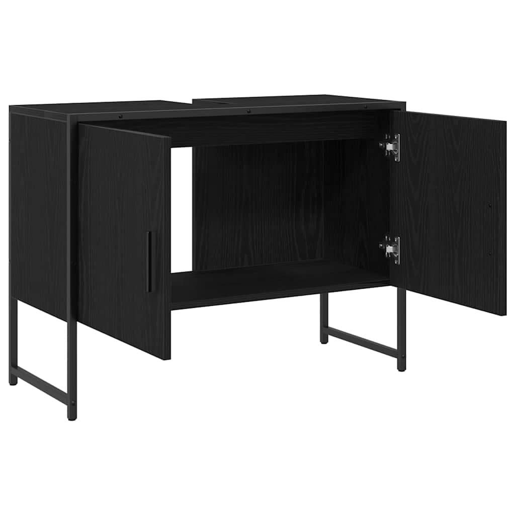 Armadio per Lavabo da Bagno Rovere Nero 80 x 30 x 60 cm | homemem39