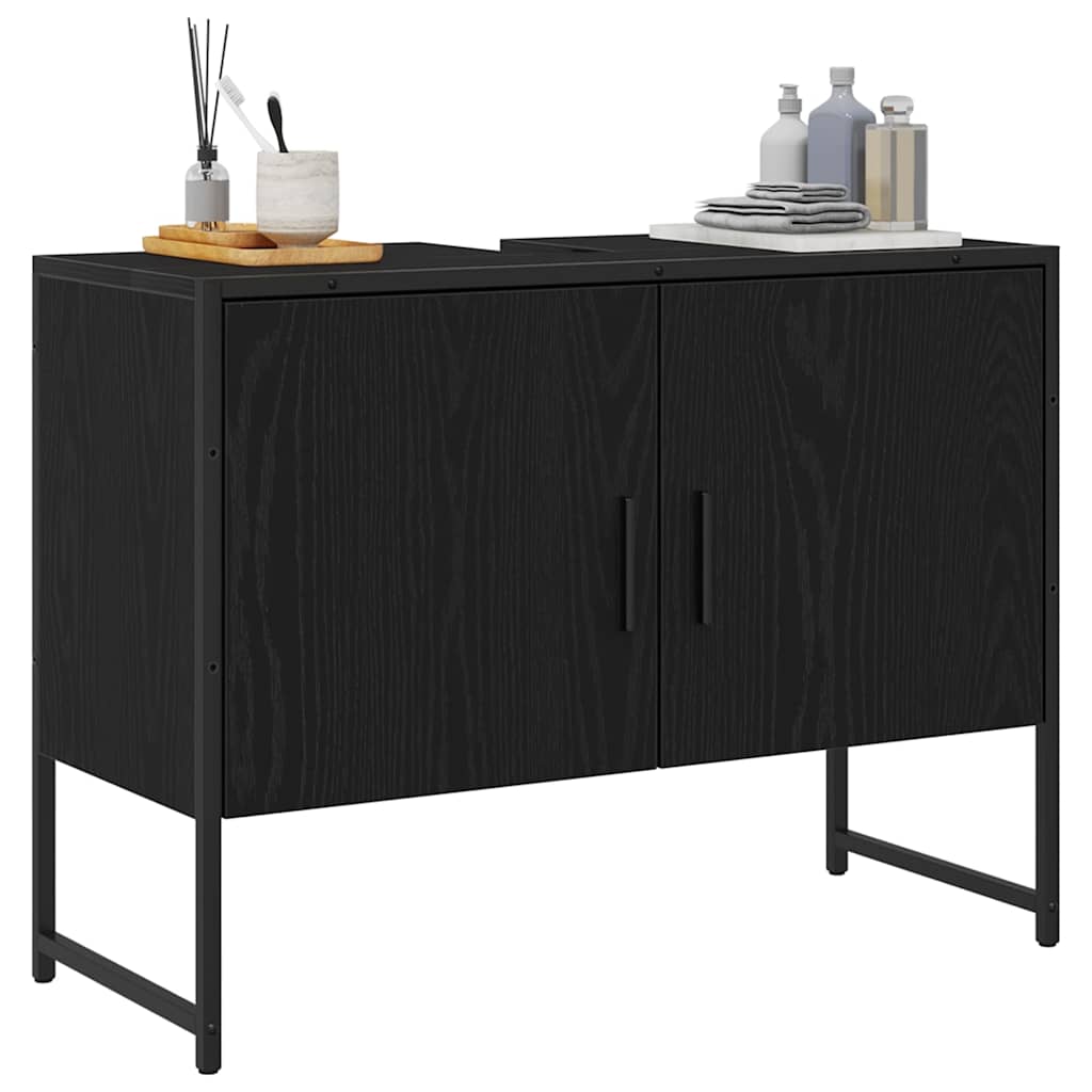 Armadio per Lavabo da Bagno Rovere Nero 80 x 30 x 60 cm | homemem39