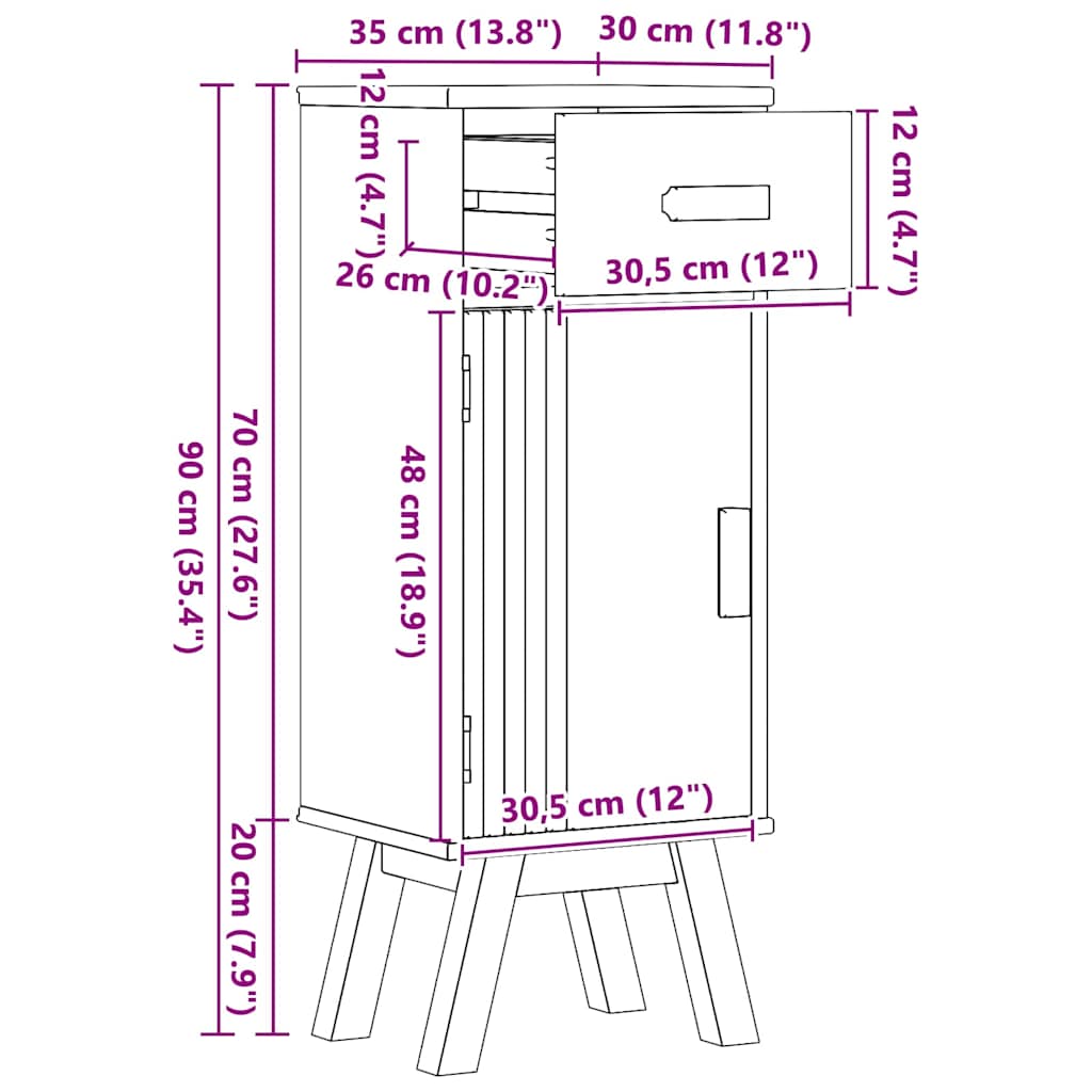 Mobile da Bagno con lo scaffale Olden Marrone 35 x 30 x 90 cm