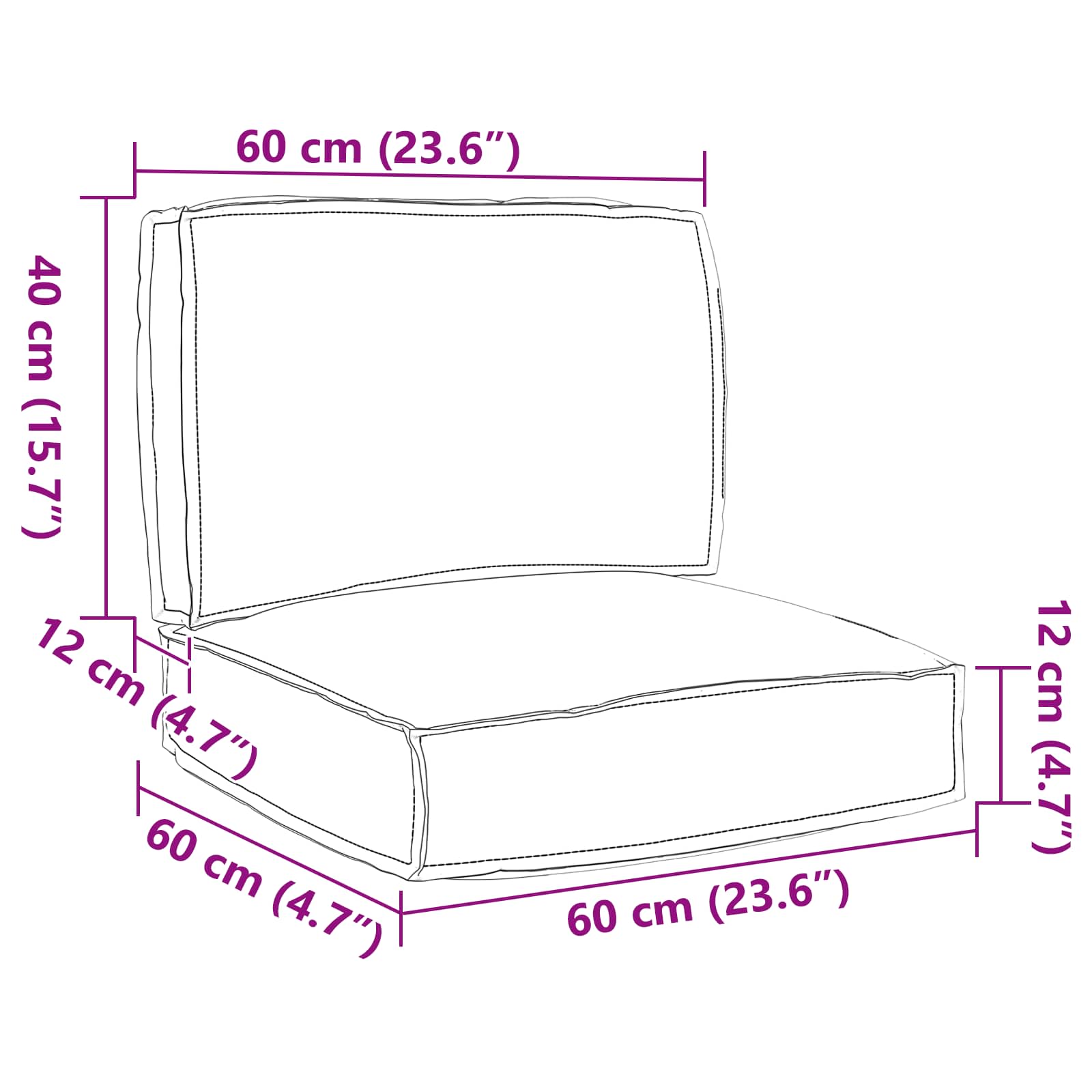 Set di Cuscini per Pallet 2 pcs Antracite Tessuto Oxford | homemem39
