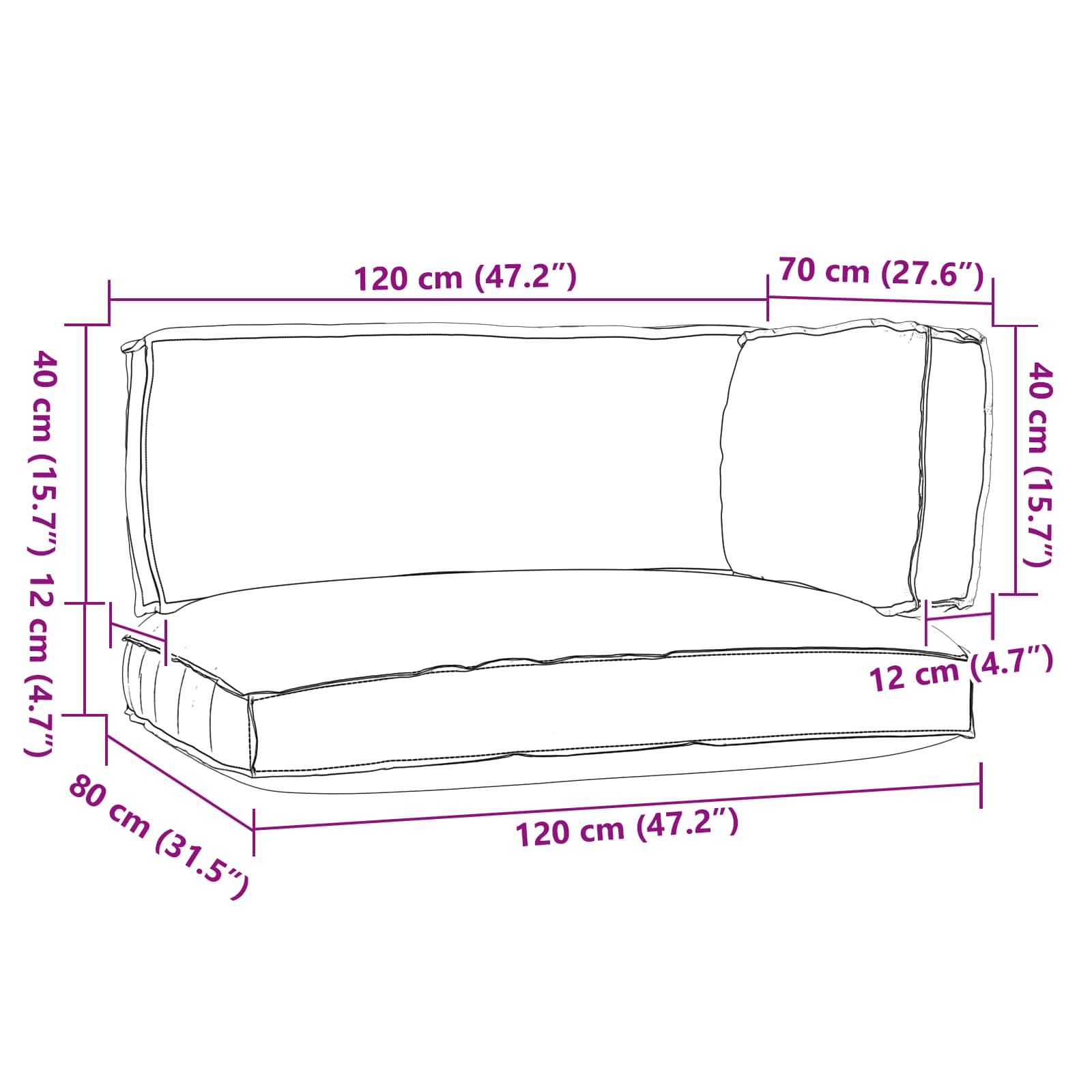Set di Cuscini per Pallet 3 pcs Antracite Tessuto Oxford | homemem39