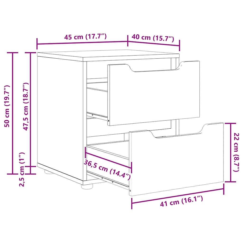 Comodino VISNES Rovere Sonoma 45x40x50 cm in Legno Multistrato | homemem39