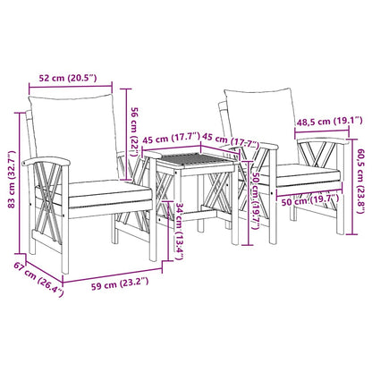 Set Divano da Giardino 3 pcs Marrone legno massello di acacia