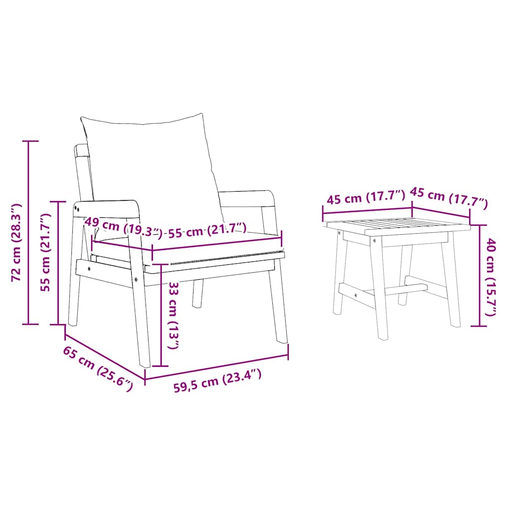 Set bistrot Marrone 45 x 45 x 38cm Legno massello di acacia