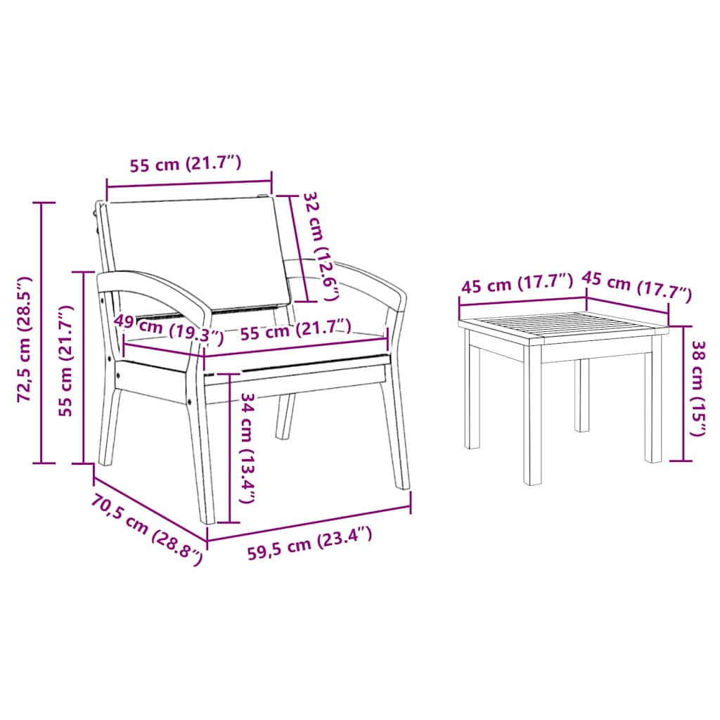 Set bistrot Marrone 45 x 45 x 38cm Legno massello di acacia - homemem39