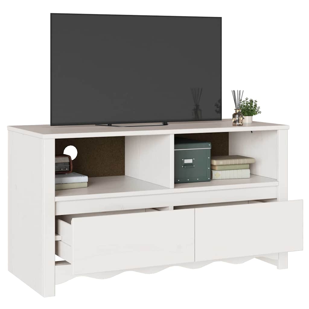 Mobile TV Drammen Bianco 99 x 43 x 55 cm Legno massello di pino