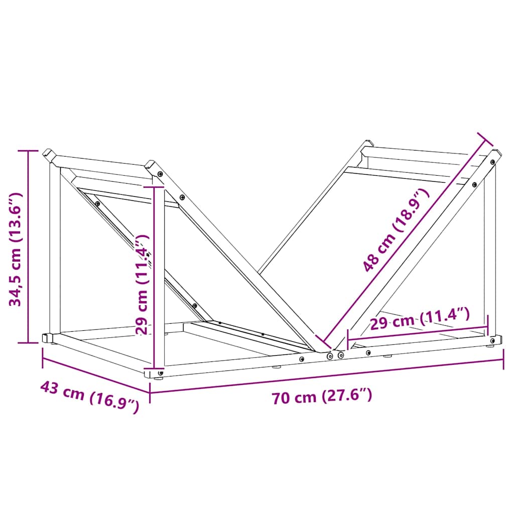 Rastrelliera per Legna da Ardere Nera 70x43x34,5 cm - homemem39