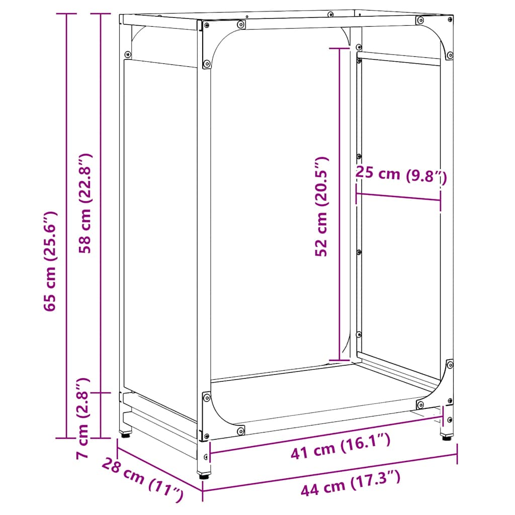 Rastrelliera per Legna da Ardere Nera 44x28x65 cm