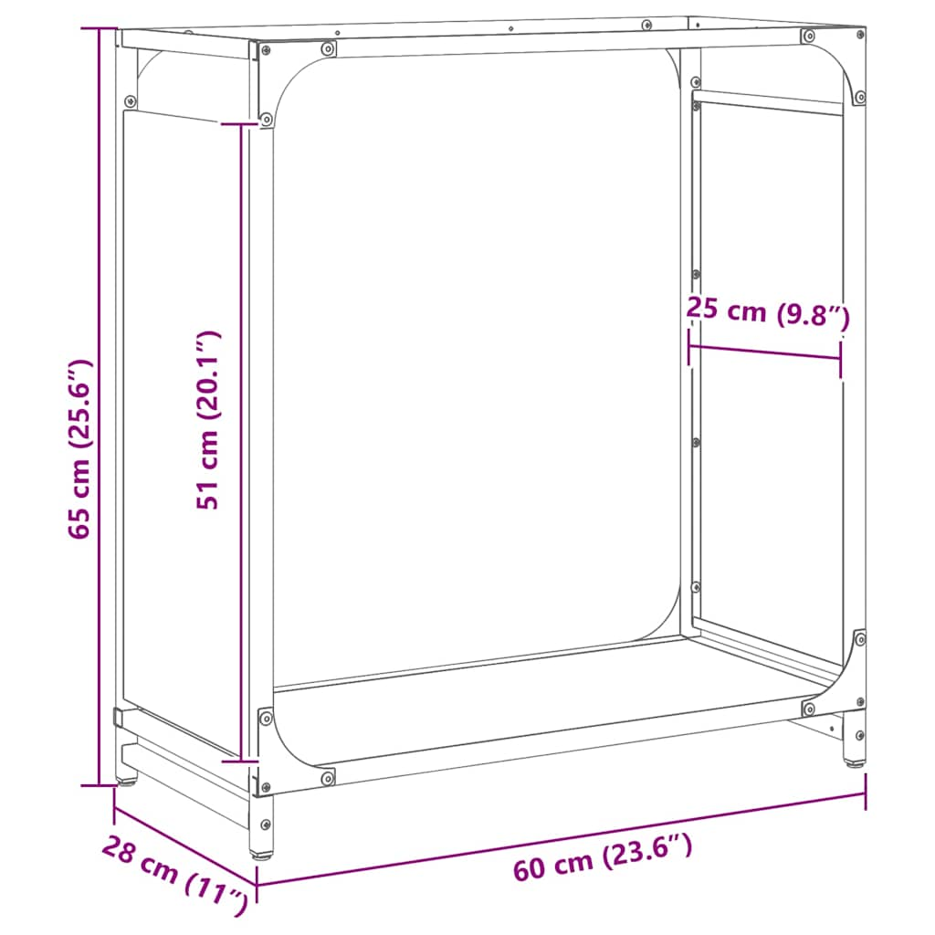 Rastrelliera per Legna da Ardere Nera 60x28x65 cm