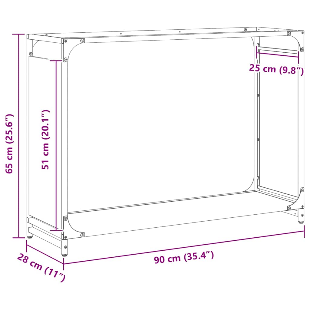 Rastrelliera per Legna da Ardere Nera 90x28x65 cm