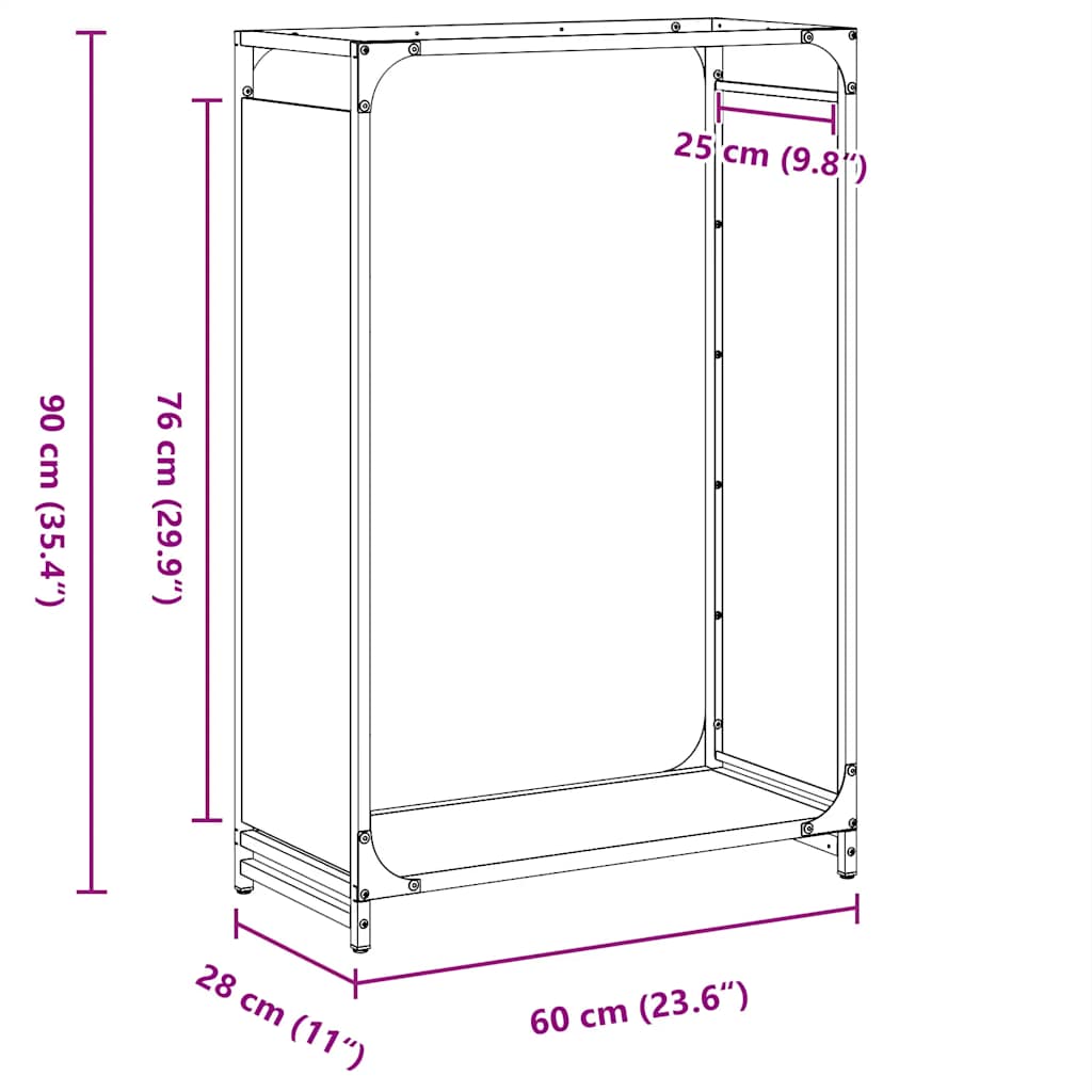 Rastrelliera per Legna da Ardere Nera 60x28x90 cm