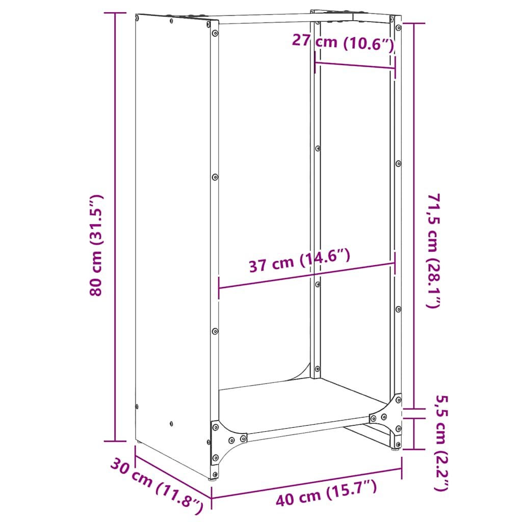 Rastrelliera per Legna da Ardere Nera 40x30x80 cm - homemem39