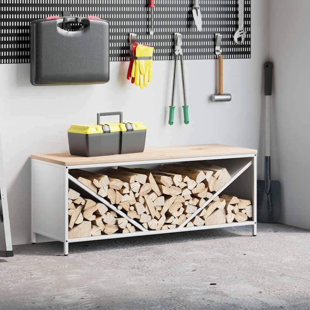 Rastrelliera per Legna da Ardere con Piano Bianca 100x40x60 cm - homemem39